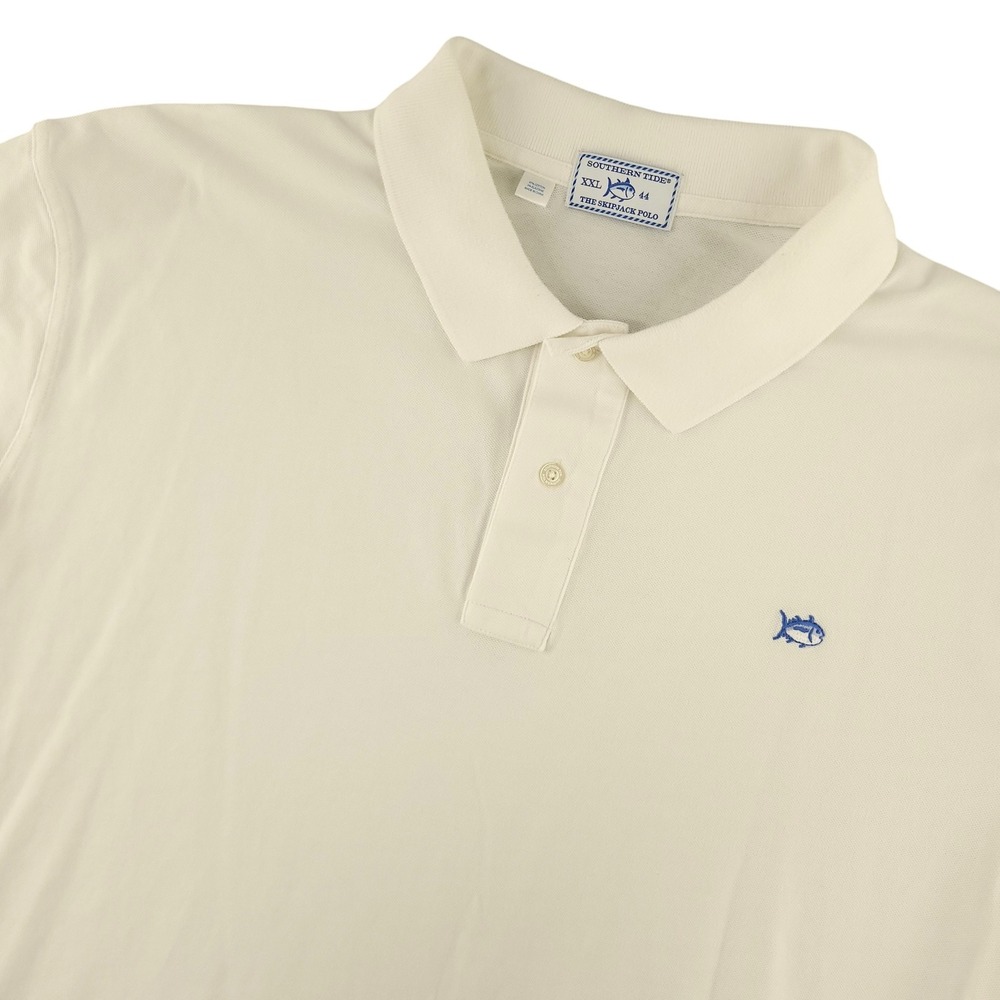 Southern Tide Skipjack Polo Shirt Mens 2XL White Solid Fish Logo Casual Top